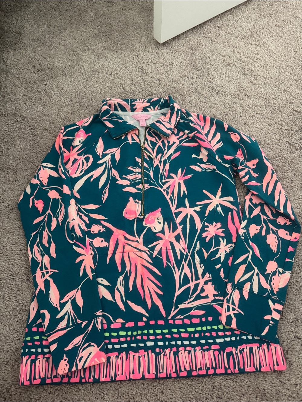 Lilly Pulitzer Teal & Pink Floral Half-Zip Pullover